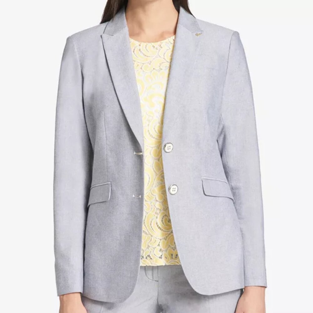 Tommy Hilfiger Classic Two-Button Oxford Blazer, 100% Cotton - Womens 8